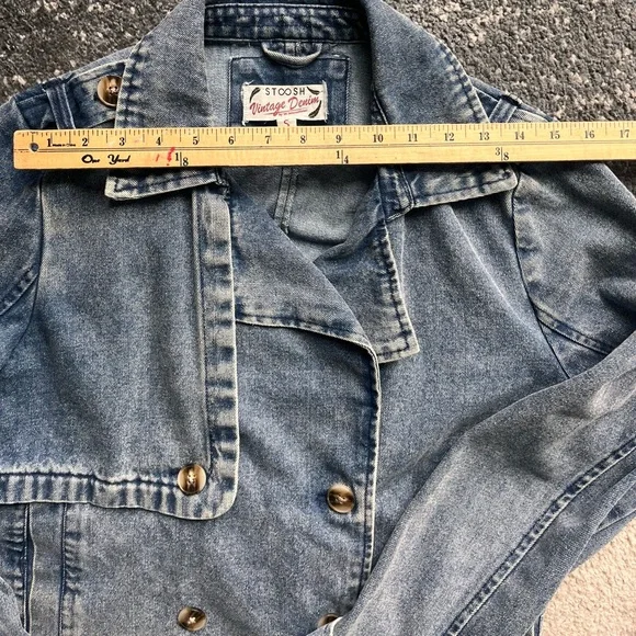 26 International STOOSH Vintage Denim crop trench or double breasted jacket - Picture 6 of 8
